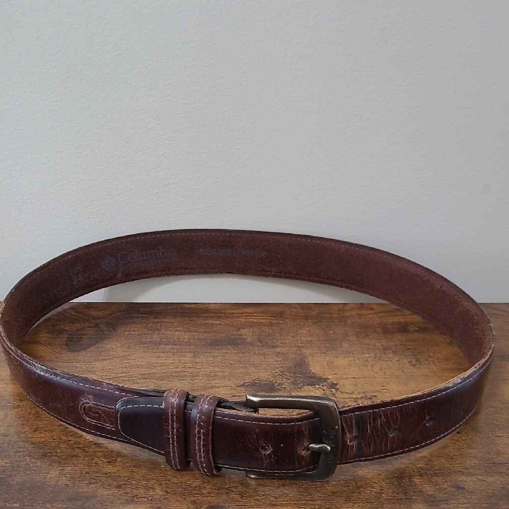 Columbia Dark Brown Leather Belt with Silver Hardware size 34